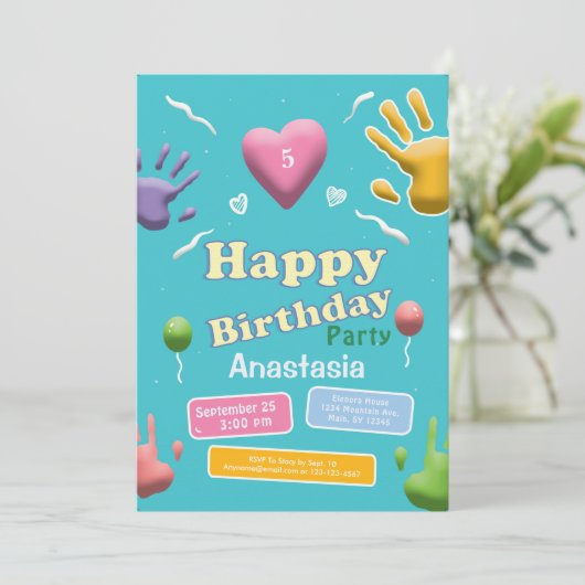 Leuke Kinderen Kind Verjaardags Leuke Feestuitnodi Kaart (Staand voorkant)