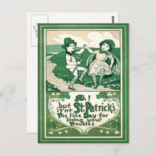 Leuke Kinderen Leprechaun Shamrock Dansen Briefkaart (Voorkant / Achterkant)