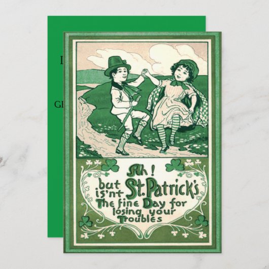 Leuke Kinderen Leprechaun Shamrock Dansen Kaart (Voorkant / Achterkant)