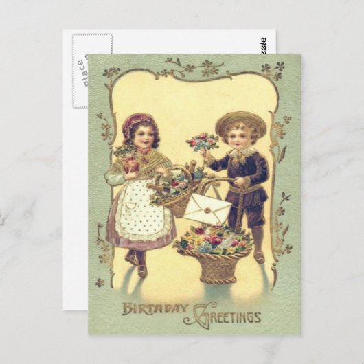 Leuke Kinderen Manden van Bloemen Kaart (Voorkant / Achterkant)