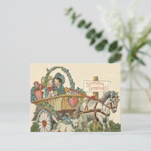 Leuke kinderen paard hond vervoer briefkaart (Staand voorkant)