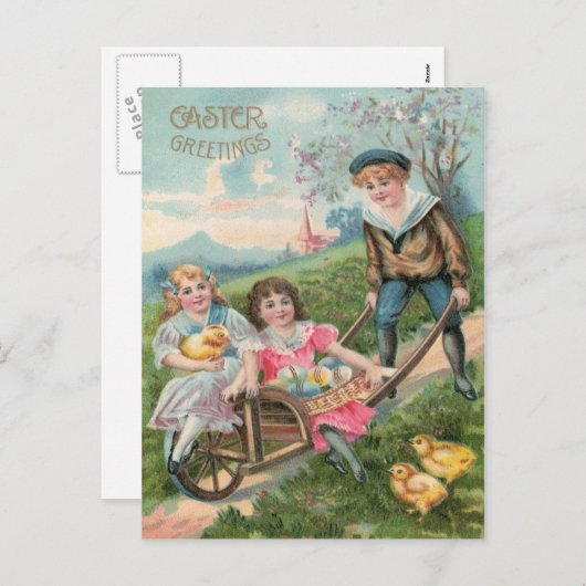 Leuke Kinderen Pasen Chick Gekleurd Ei Feestdagenkaart (Voorkant / Achterkant)