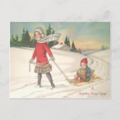Leuke kinderen slee slee sneeuw briefkaart (Voorkant)