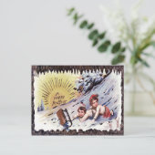 Leuke kinderen slee sneeuw zon slee briefkaart (Staand voorkant)