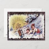 Leuke kinderen slee sneeuw zon slee briefkaart (Voorkant / Achterkant)