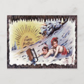 Leuke kinderen slee sneeuw zon slee briefkaart (Voorkant)