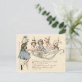 Leuke Kinderen Snijden Verjaardagstaart Feest Briefkaart (Staand voorkant)