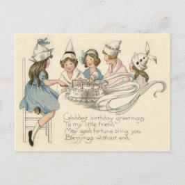 Leuke Kinderen Snijden Verjaardagstaart Feest Briefkaart