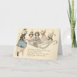 Leuke Kinderen Snijden Verjaardagstaart Feest Kaart