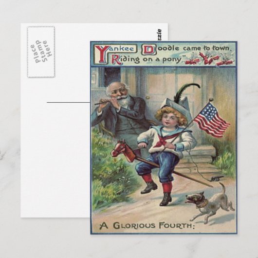 Leuke kinderen spelen soldaat Amerikaanse vlag Briefkaart (Voorkant / Achterkant)