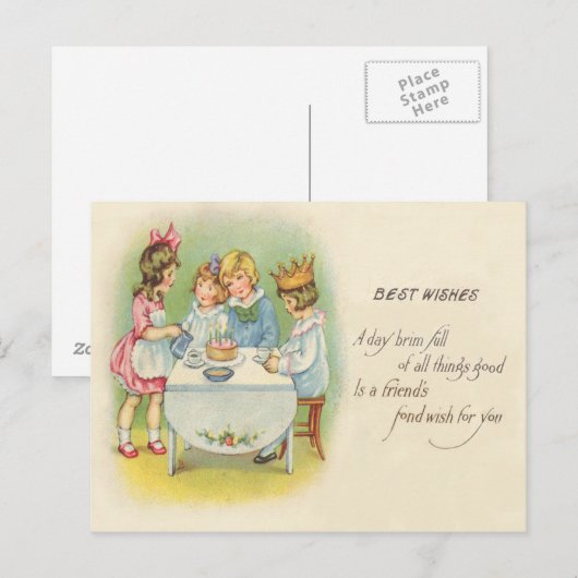 Leuke Kinderen Verjaardag Party Cake Uitnodiging Briefkaart (Voorkant / Achterkant)