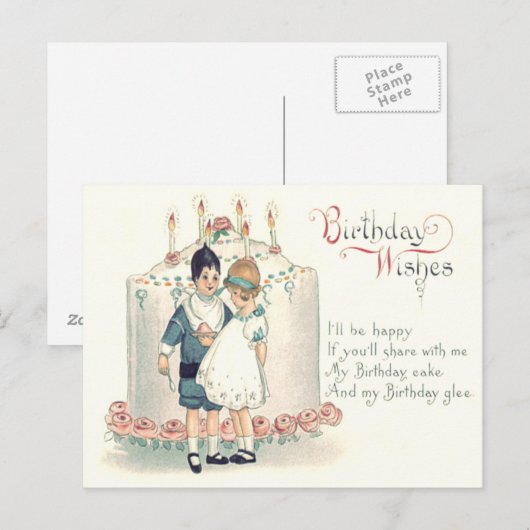 Leuke Kinderen Verjaardagstaart Roos Briefkaart (Voorkant / Achterkant)