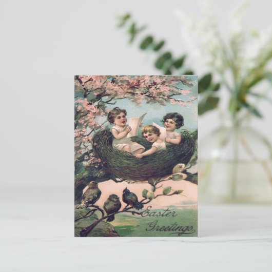 Leuke kinderen vogel nestboom briefkaart (Staand voorkant)