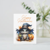Leuke Kinderen Waterverf Baby Dragon Halloween Briefkaart (Staand voorkant)