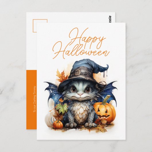 Leuke Kinderen Waterverf Baby Dragon Halloween Briefkaart (Voorkant / Achterkant)