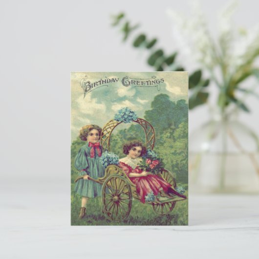 Leuke kinderen Winkelwagen Rozen Vergeet-me-niet Briefkaart (Staand voorkant)