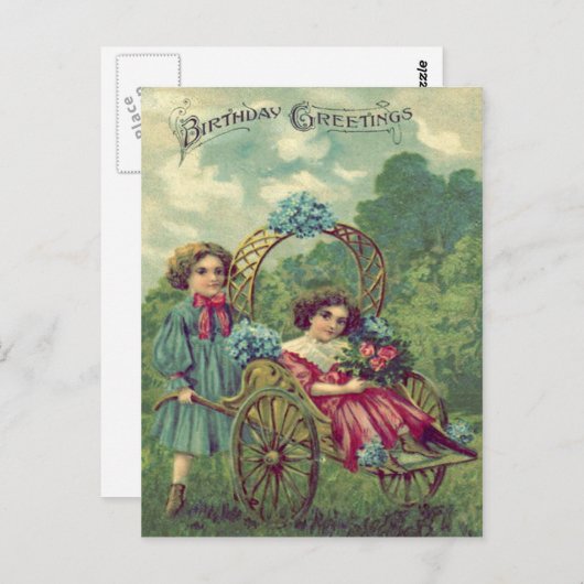 Leuke kinderen Winkelwagen Rozen Vergeet-me-niet Briefkaart (Voorkant / Achterkant)