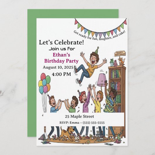 Leuke Kinderfeestje Viering Persoonlijke Verjaarda Kaart (Voorkant / Achterkant)