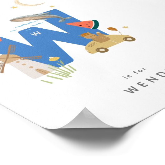 Leuke kinderkamer gepersonaliseerd alfabet letter  poster (Hoek)