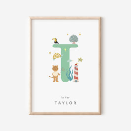 Leuke kinderkamer gepersonaliseerd alfabet letter  poster