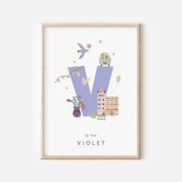 Leuke kinderkamer gepersonaliseerd alfabet letter  poster