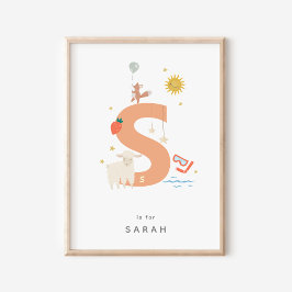 Leuke kinderkamer gepersonaliseerd alfabet letter  poster