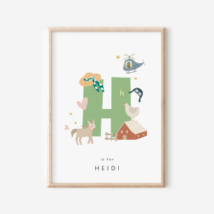 Leuke kinderkamer gepersonaliseerd alfabet letter  poster