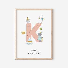 Leuke kinderkamer gepersonaliseerd alfabet letter  poster