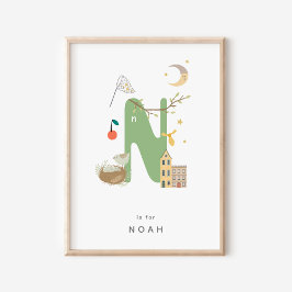Leuke kinderkamer gepersonaliseerd alfabet letter  poster