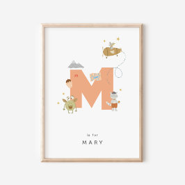 Leuke kinderkamer gepersonaliseerd alfabet letter  poster