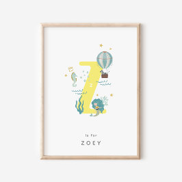 Leuke kinderkamer gepersonaliseerd alfabet letter  poster