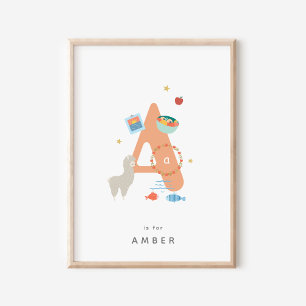 Leuke kinderkamer gepersonaliseerd alfabet letter  poster