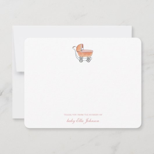Leuke  kinderwagen Baby meisje Flat Dank u Bedankkaart (Voorkant)