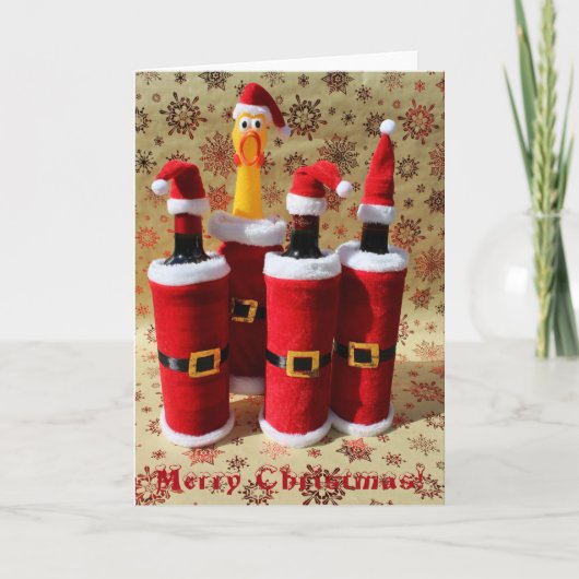 Leuke Kip en Wijn Kerst Wenskaart! Feestdagen Kaart (Voorkant)