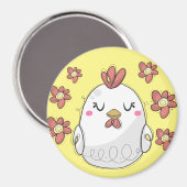 Leuke Kip met rode bloemen keuken Magneet (Voorkant / Achterkant)