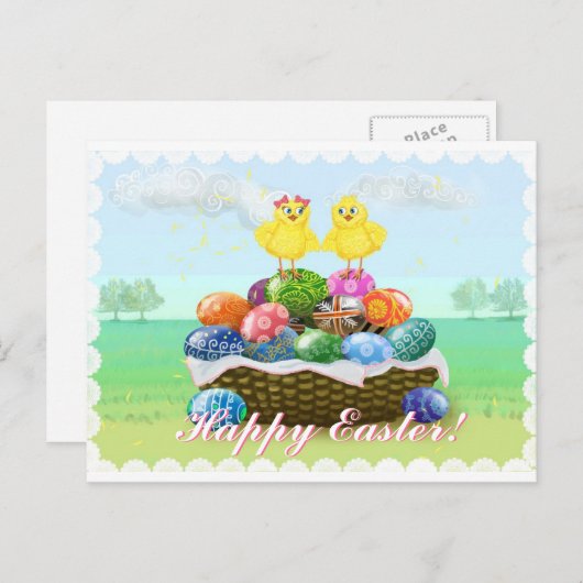 Leuke Kippen Gelukkige Pasen Feestdagenkaart (Voorkant / Achterkant)