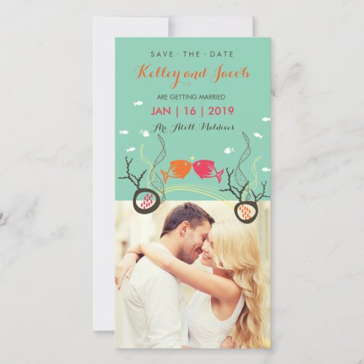 Leuke kissing vissen en koralen onderwater foto save the date (Voorkant)