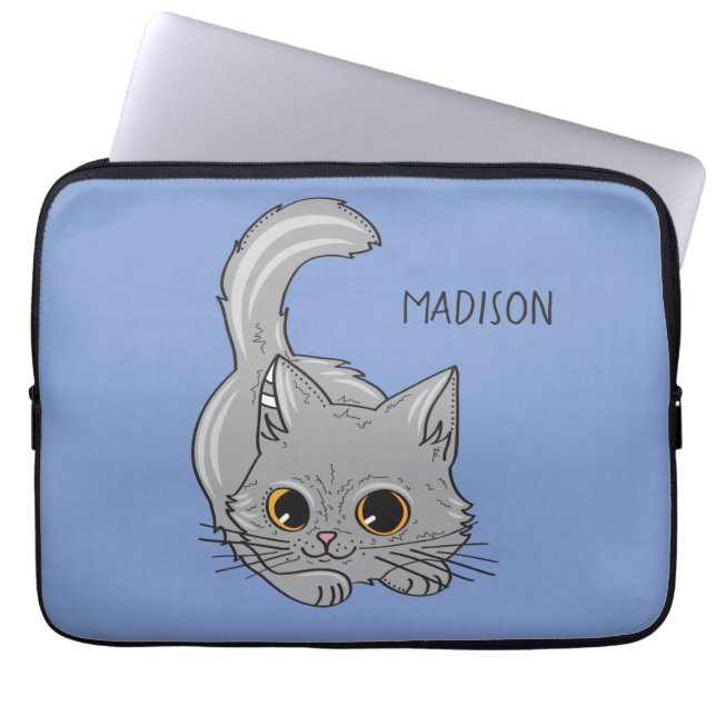 Leuke Kitten aangepaste naam & kleur laptop mouwen Sleeve (Voorkant)