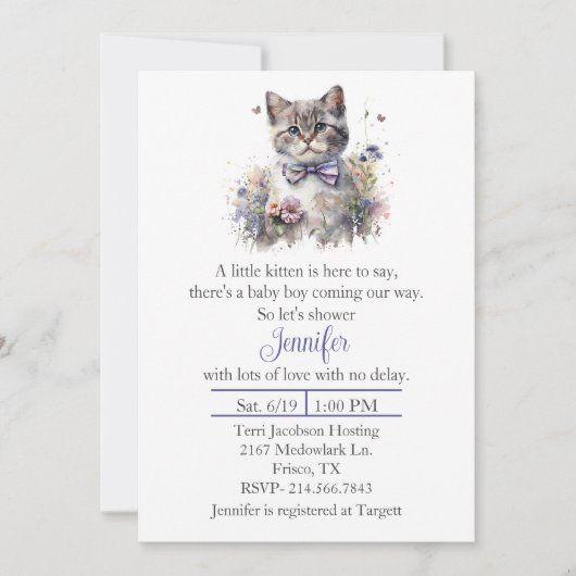 Leuke Kitten Boys Baby shower Invitation Kaart (Voorkant)