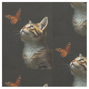 Leuke Kitten Butterfly Zwarte Achtergrond Stof