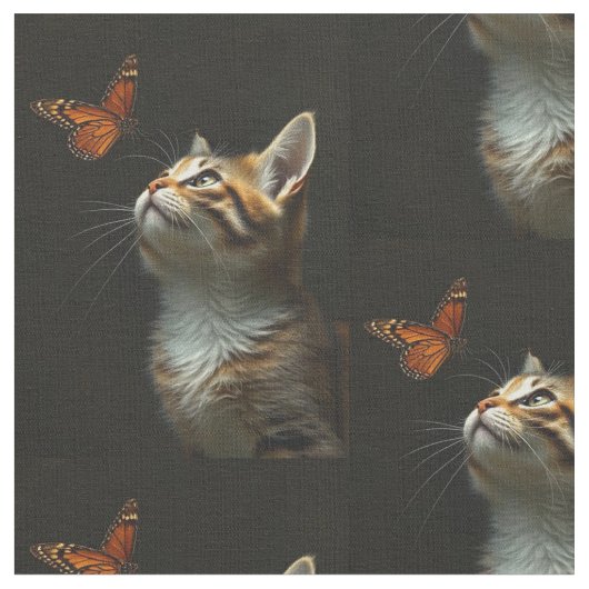 Leuke Kitten Butterfly Zwarte Achtergrond Stof (Close Up)