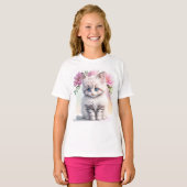 Leuke kitten en bloemen t-shirt (Voorkant volledig)