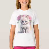 Leuke kitten en bloemen t-shirt (Voorkant)
