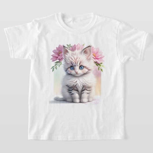 Leuke kitten en bloemen t-shirt (Laagn)