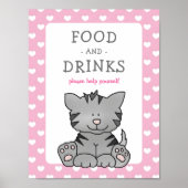 Leuke kitten en harten Eten en Drinken Baby shower Poster (Voorkant)