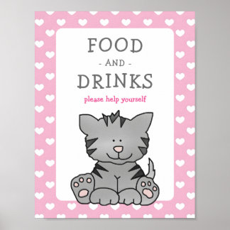Leuke kitten en harten Eten en Drinken Baby shower Poster