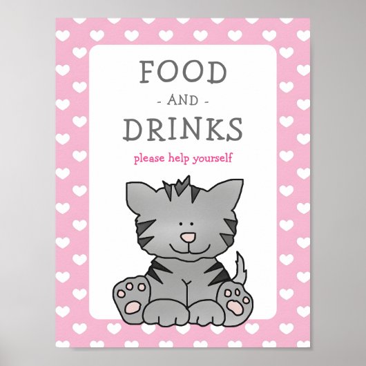 Leuke kitten en harten Eten en Drinken Baby shower Poster (Voorkant)