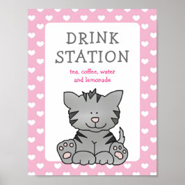 Leuke Kitten en Hearts Drink Station Baby shower Poster