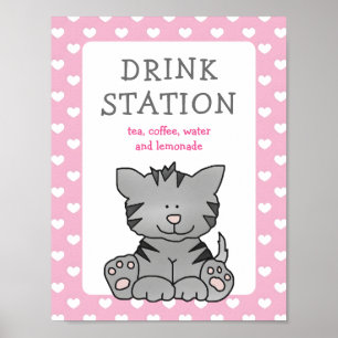 Leuke Kitten en Hearts Drink Station Baby shower Poster