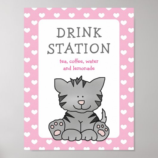 Leuke Kitten en Hearts Drink Station Baby shower Poster (Voorkant)
